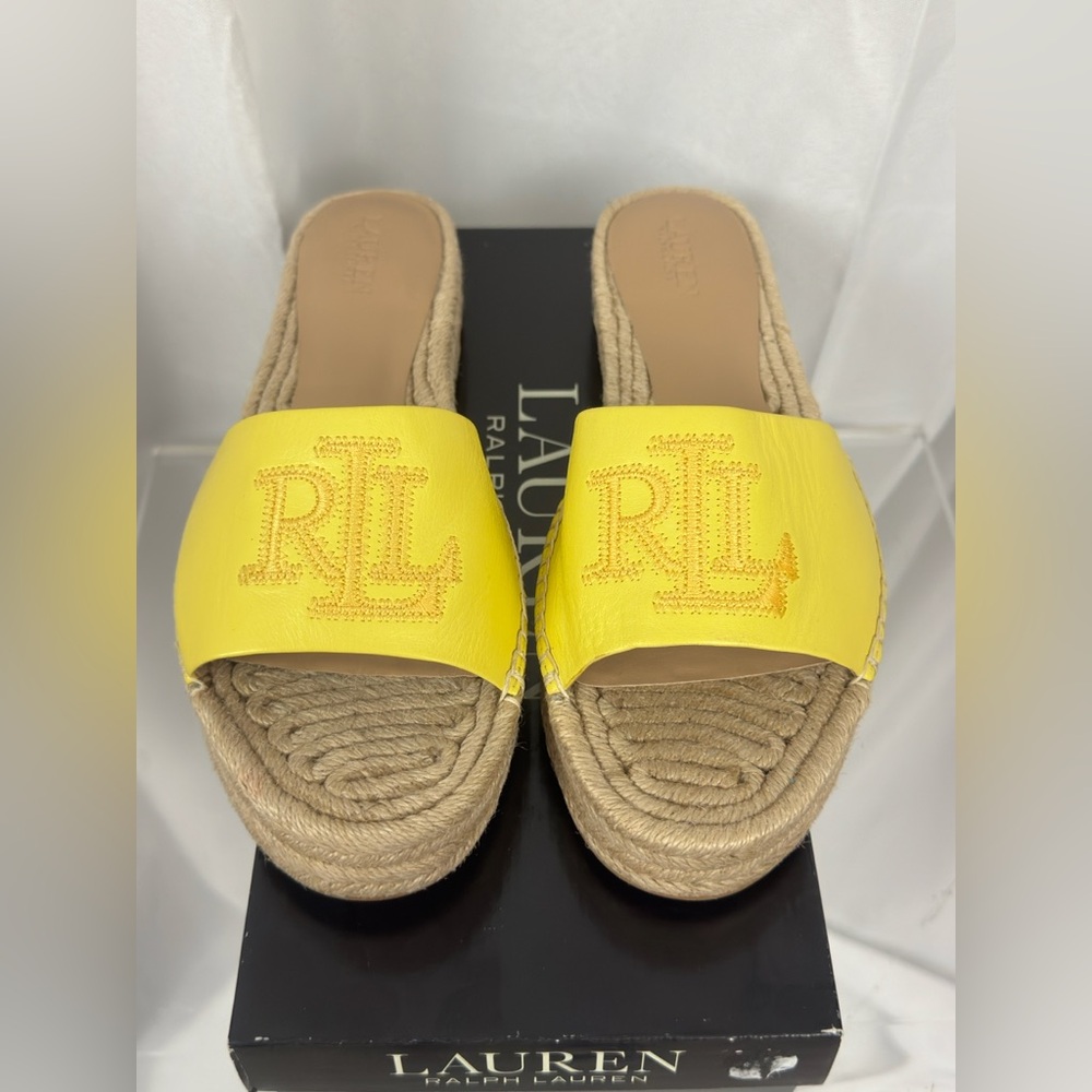 Lauren Ralph Lauren - Polly Nappa Yellow Leather Flat Platform Espadrille 9B NWT - Picture 6 of 11